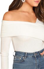 Romwe Women's Casual Cross Off Shoulder Deep V Neck Ribbed Knit Slim Wrap Tee Shirt Blouse - Image 3